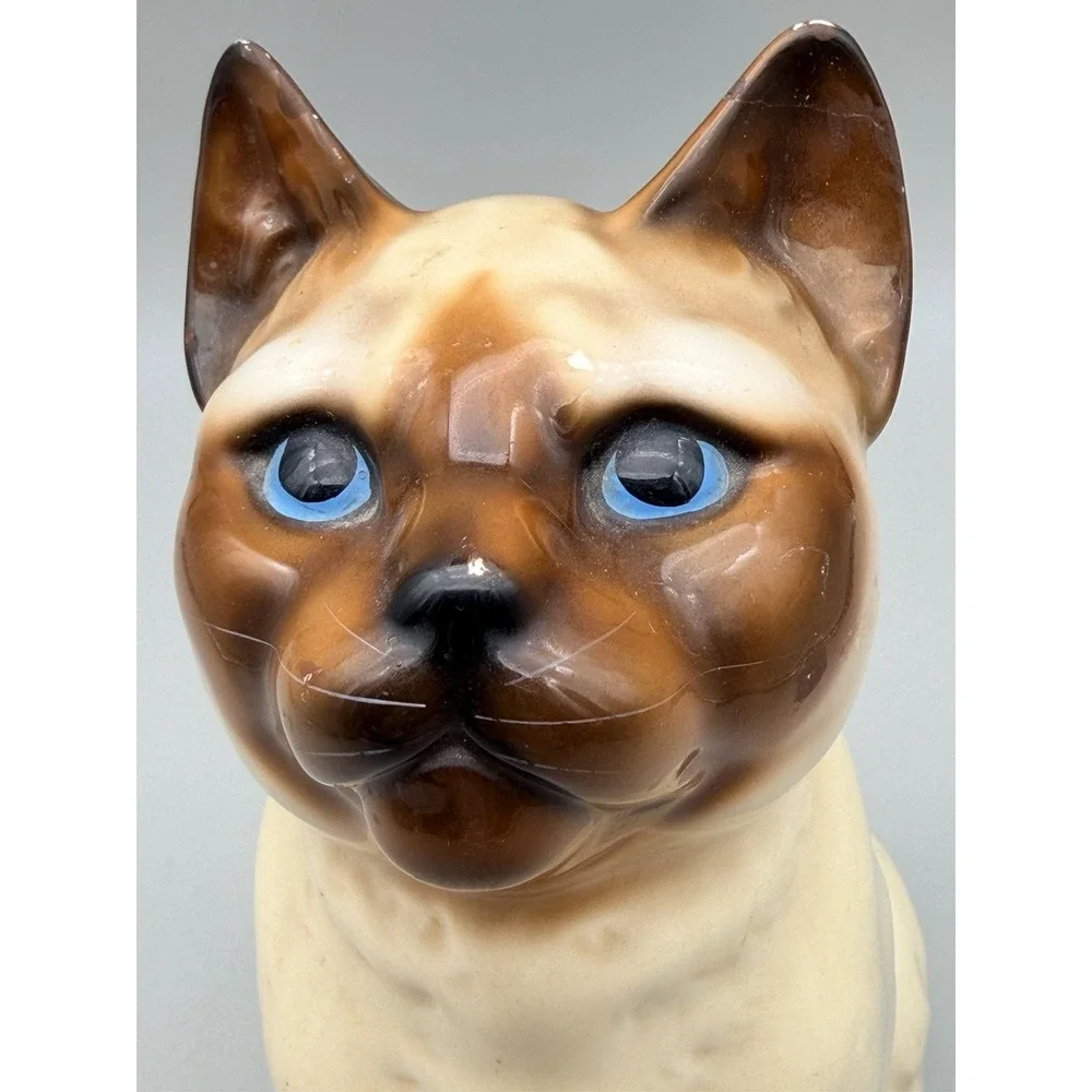 Vintage Siamese Cat Figurine Japan Blue Eyes Ceramic Mid Century 10